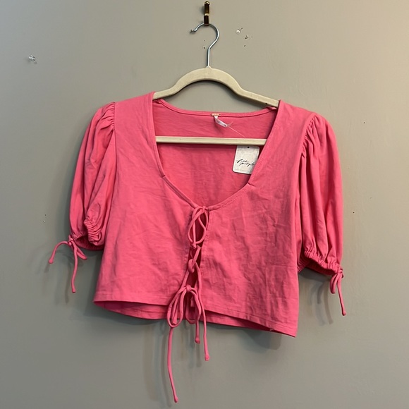 FREE PEOPLE Kitty Cotton Front-Tie Crop Top In Velvet Rose - Picture 6 of 11